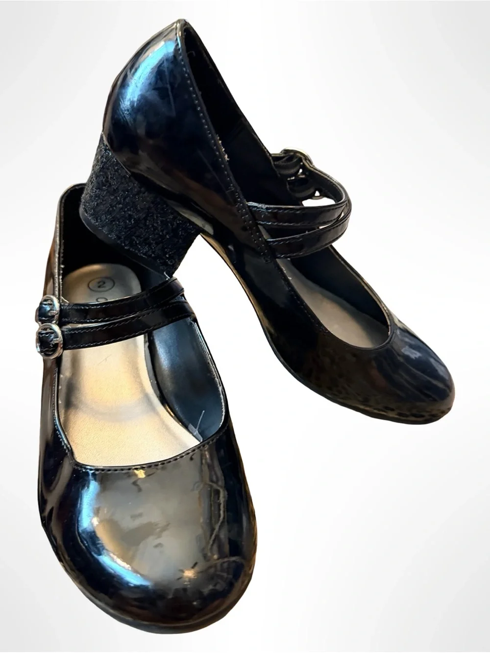 Cat & Jack Girls’ Black Patent Mary Jane Heel Shoes | Size 2